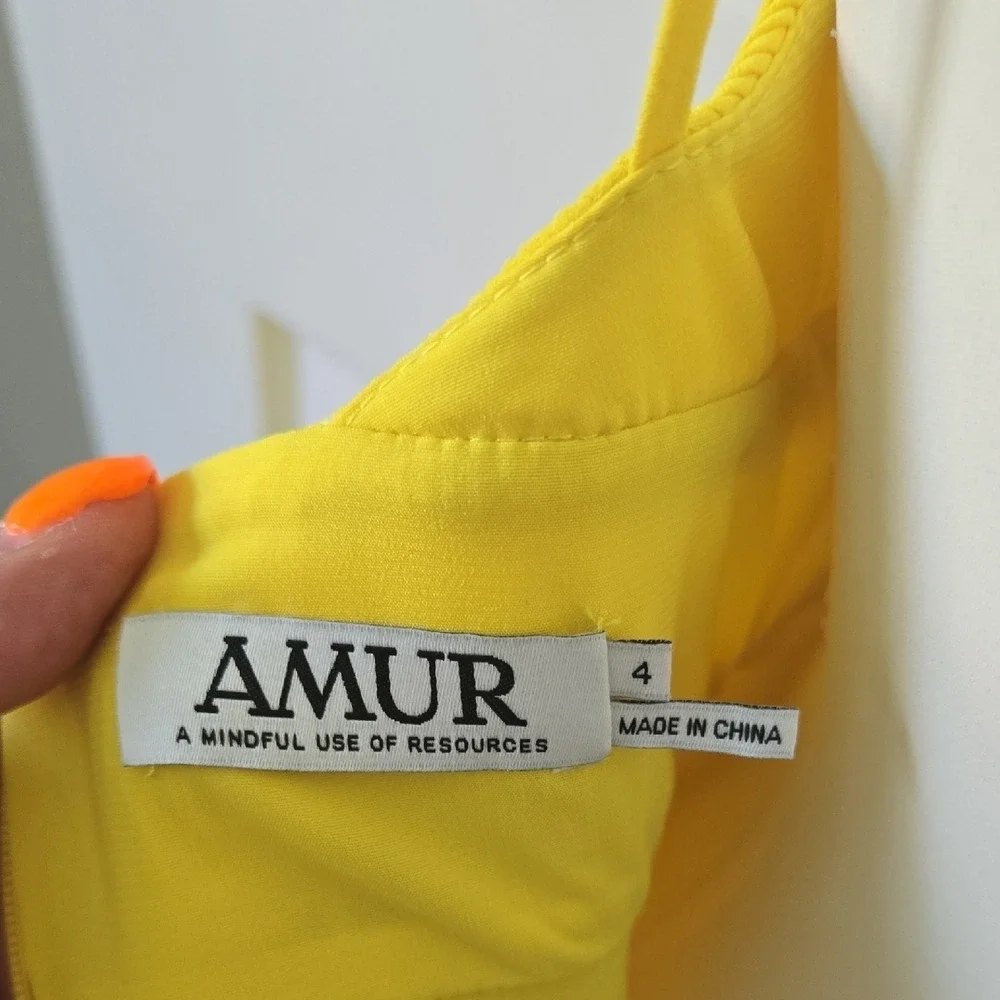 AMUR Yellow Pleated‎ Halter Maxi Dress Formal Evening Gown Size 4 - Picture 7 of 9